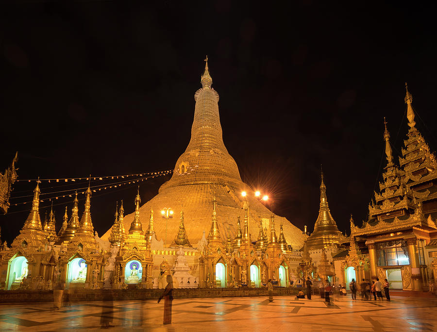 Golden temple of Yangon, shwedagon pagoda at night, Myanmar Photograph by Pradeep Raja PRINTS