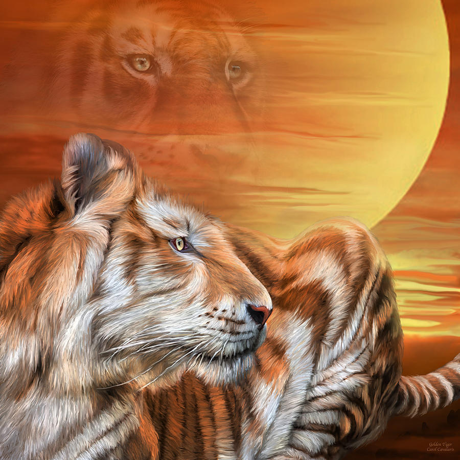 Golden Tiger Mixed Media by Carol Cavalaris