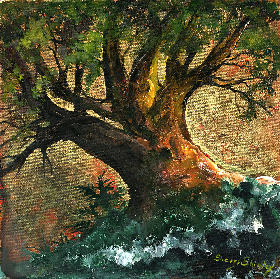 Tree Painting - Golden Tree of Life by Sherry Shipley