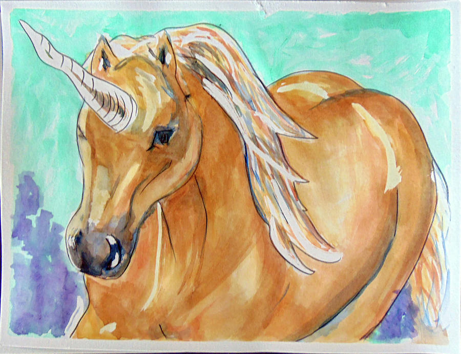 Golden Unicorn Painting by Loretta Nash