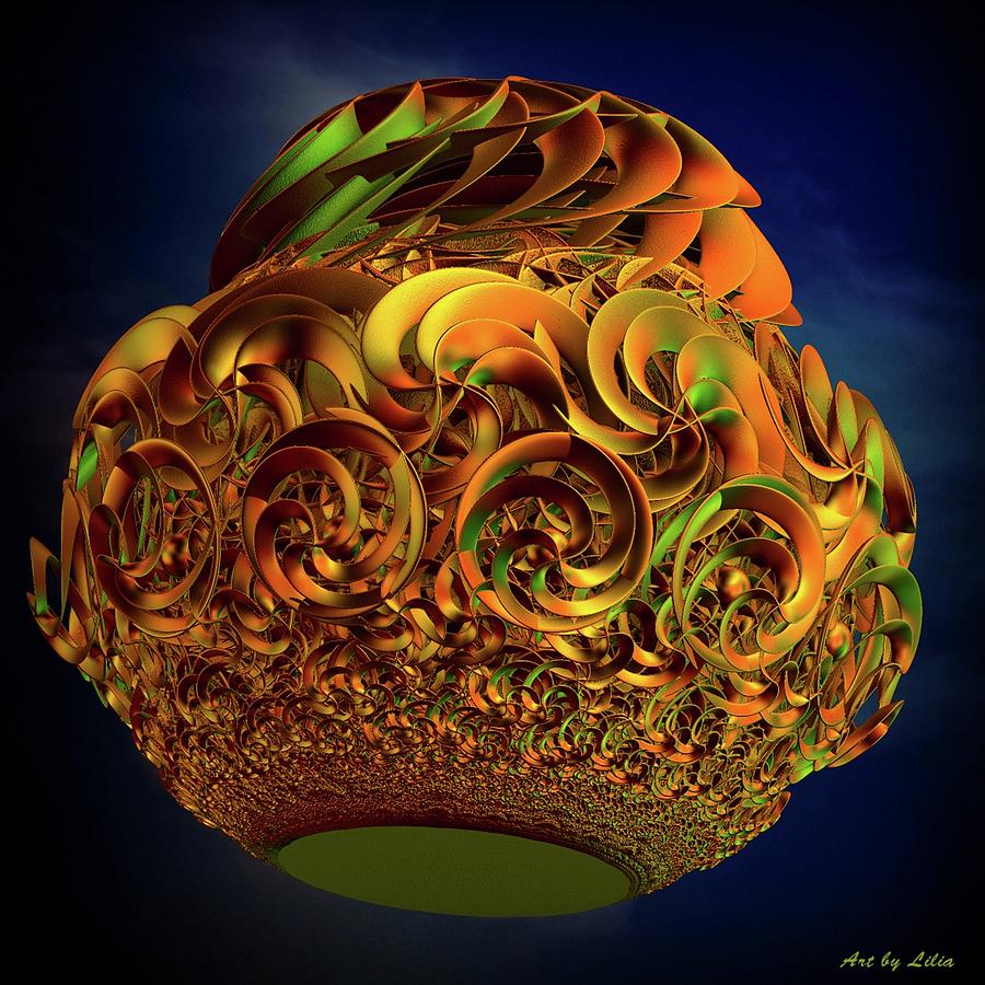 Golden vase in the sky Digital Art by Lilia S