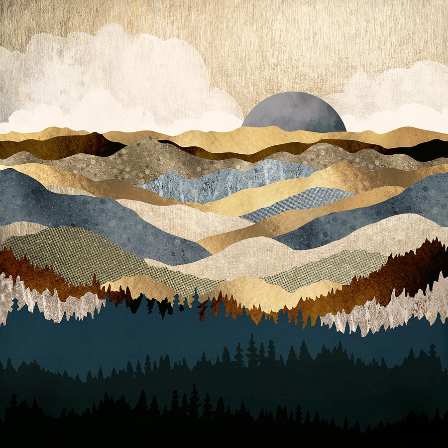 Mountain Digital Art - Golden Vista by Spacefrog Designs