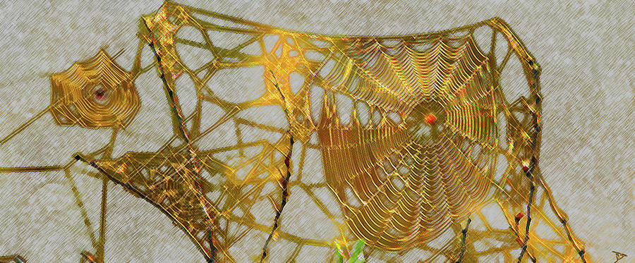 Golden webs Painting by David Lee Thompson