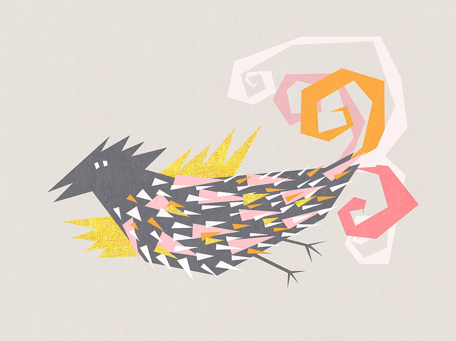 Bird Digital Art - Golden winged dream bird by Yetiland