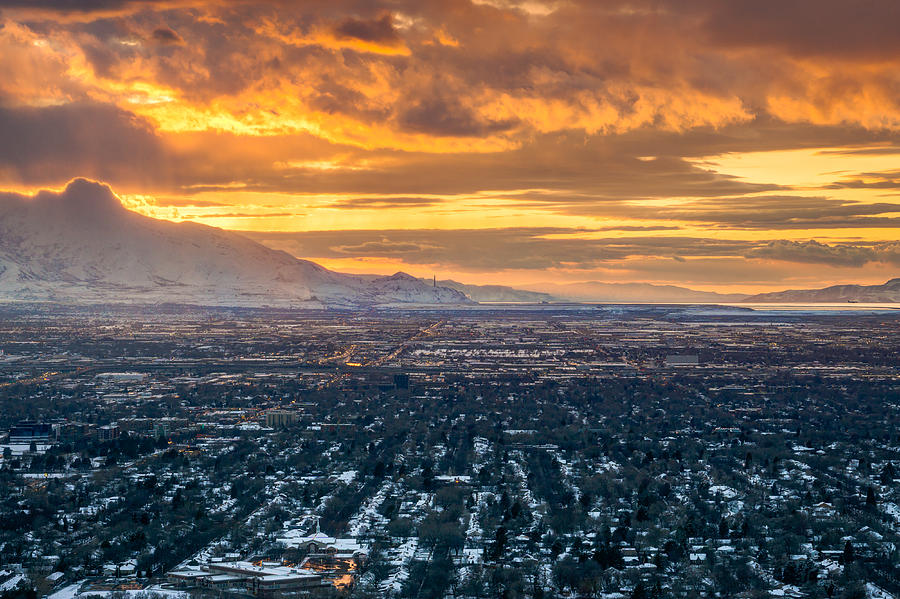 Golden Winter Sunset In Salt Lake City Photograph