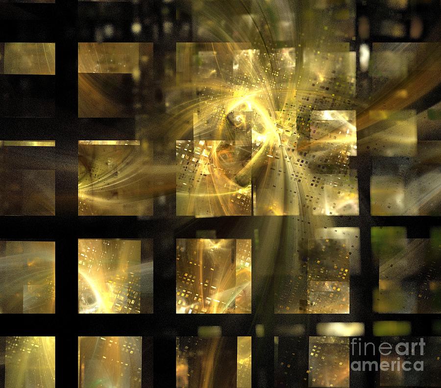 Abstract Digital Art - Golden Wish Grid by Kim Sy Ok