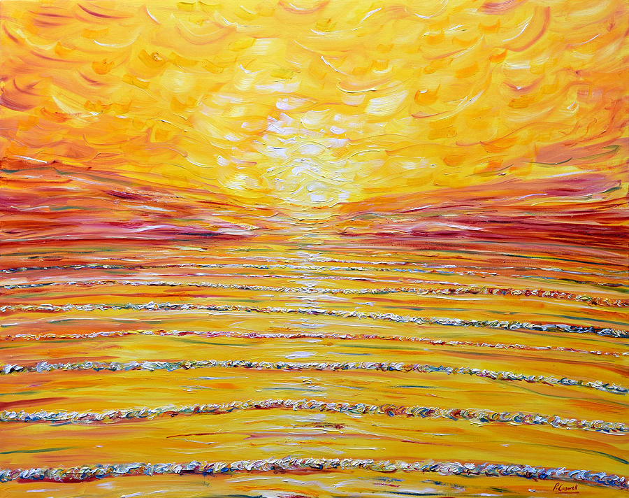 Golden Yellow Ocean Sunset Painting by Pete Caswell