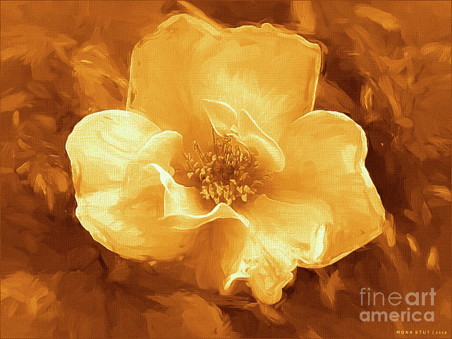 Golden Yellow Rose Copper Monotoned Digital Art
