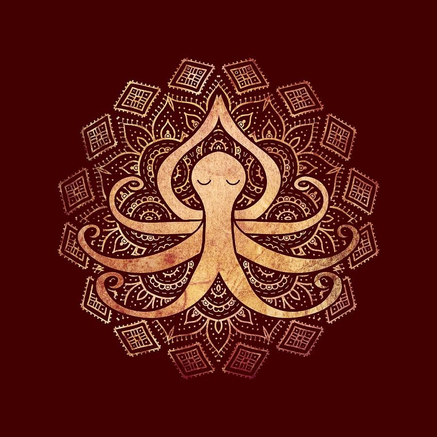 Octopus Digital Art - Golden Zen Octopus Meditating by Laura Ostrowski