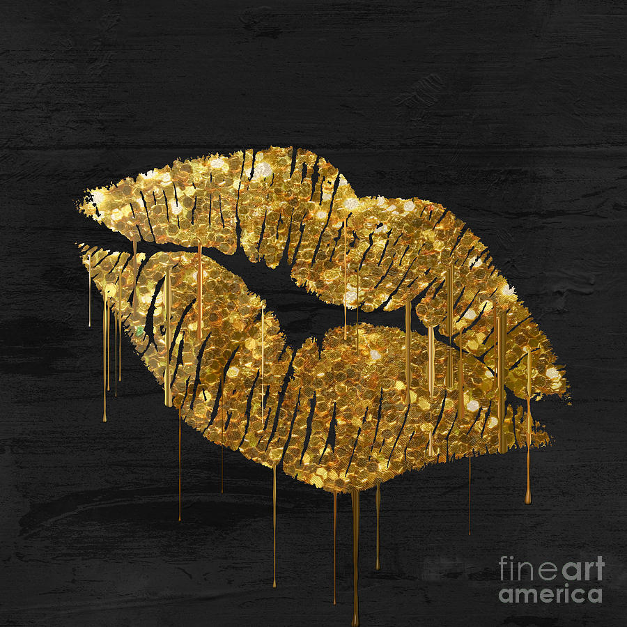 Gold Lipstick Painting by Mindy Sommers