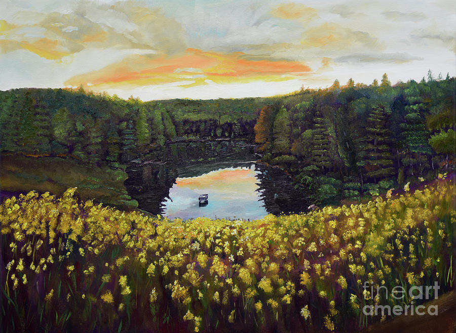 Goldenrods on Davenport Lake-Ellijay, GA  Painting by Jan Dappen