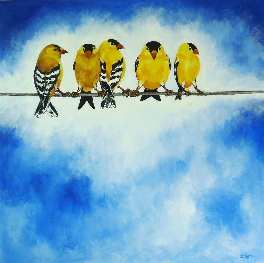 Goldfinch on a Wire Painting by Pat Dolan