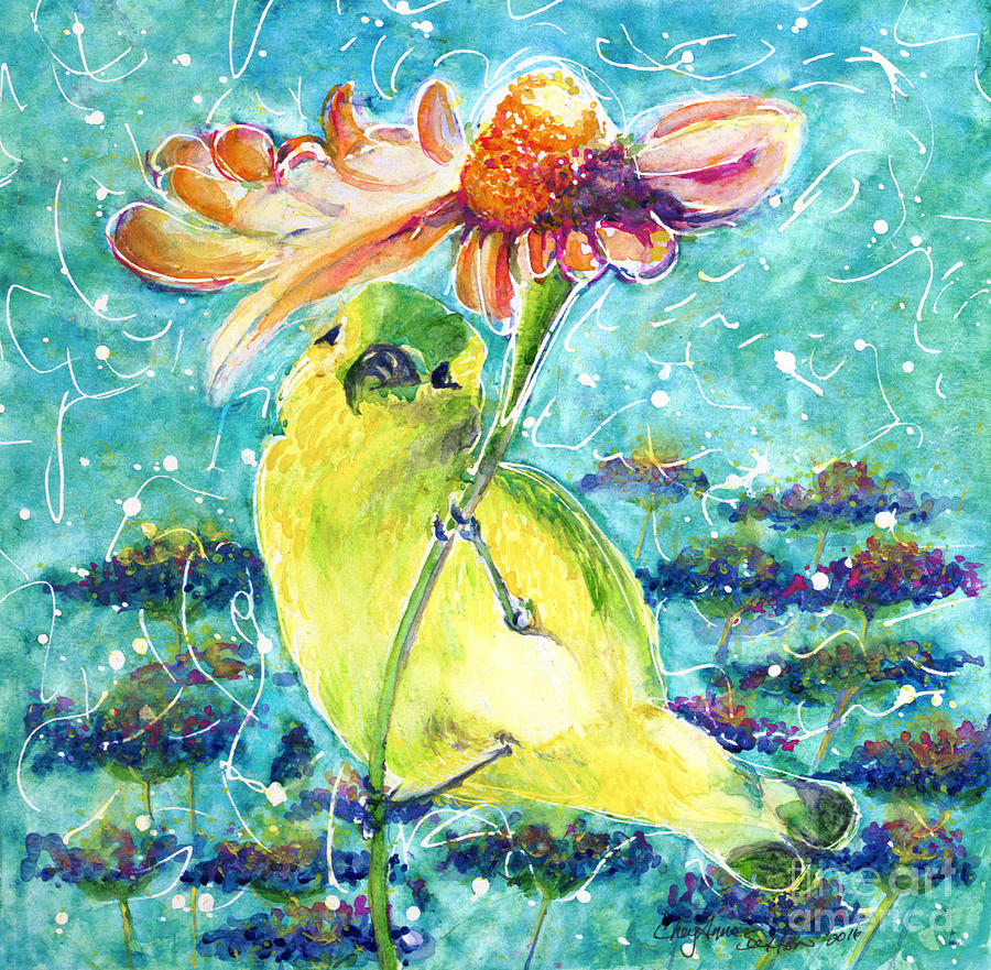 Goldfinch Under Her Umbrella Painting