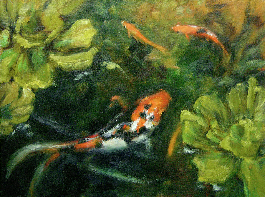 Goldfish Painting - Goldfish and Water Lettuce by Tracie Thompson