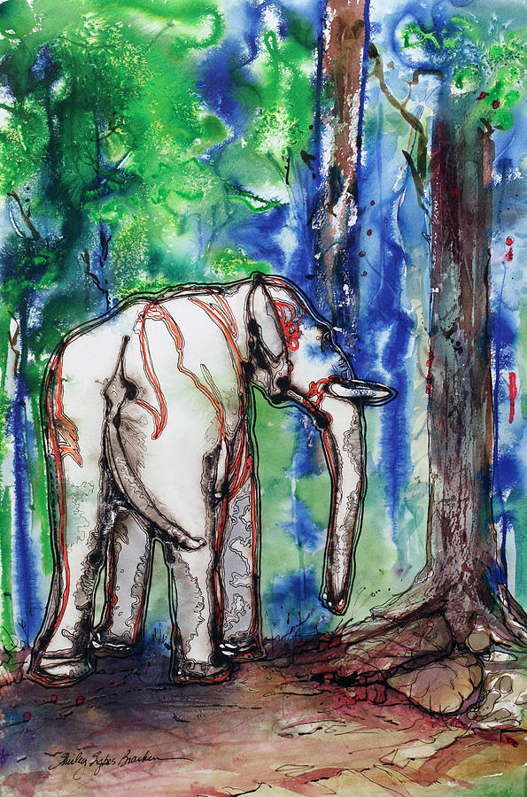 Tree Painting - Goldie the Elephant by Shirley Sykes Bracken