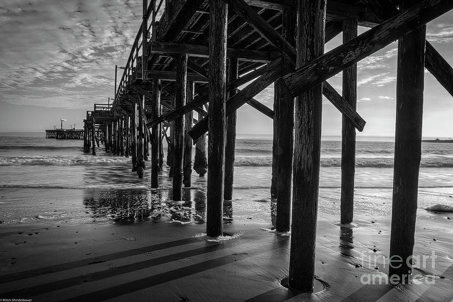 Goleta Beach Pier Black And White Photograph by Mitch Shindelbower