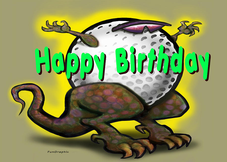 Golf a Saurus Birthday Greeting Card by Kevin Middleton