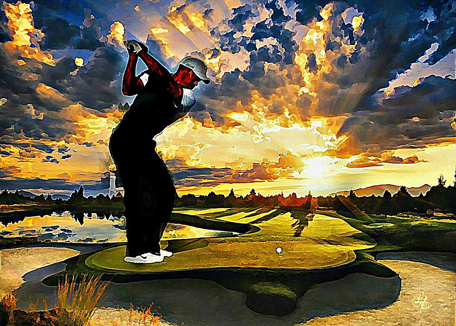 Golf At Sunset Digital Art by Lynda Payton