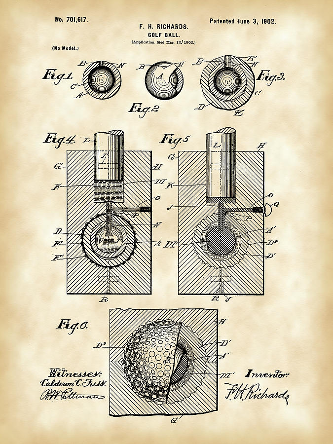 Patent Digital Art - Golf Ball Patent 1902 - Vintage by Stephen Younts