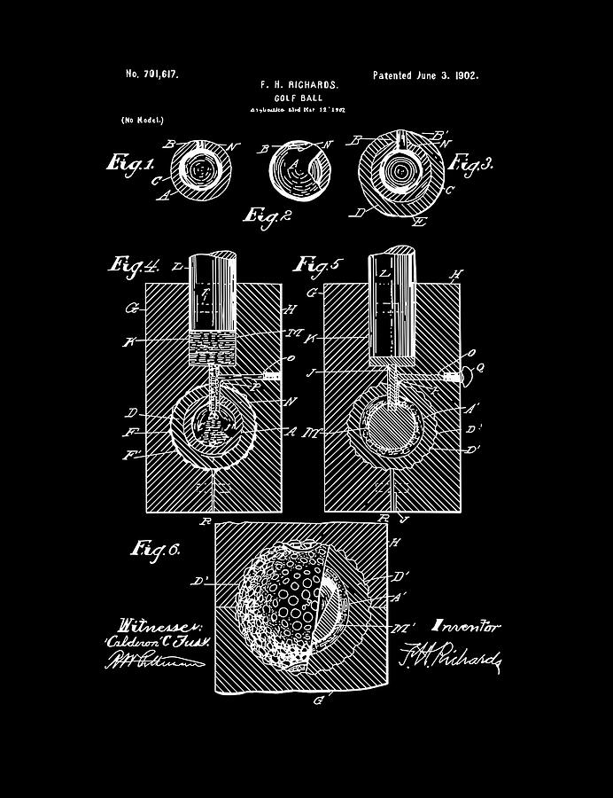 Golf Ball Patent Drawing Black Digital Art