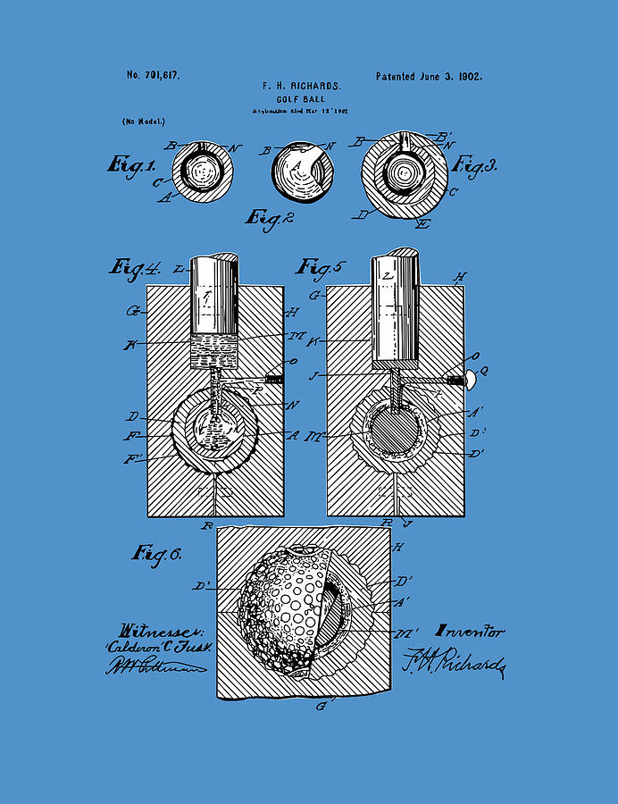 Golf Ball Patent Drawing Blue Digital Art
