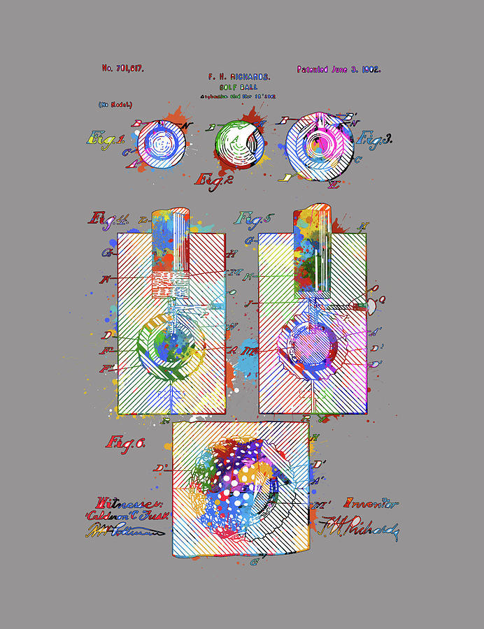 Golf Ball Patent Drawing Color 2 Digital Art