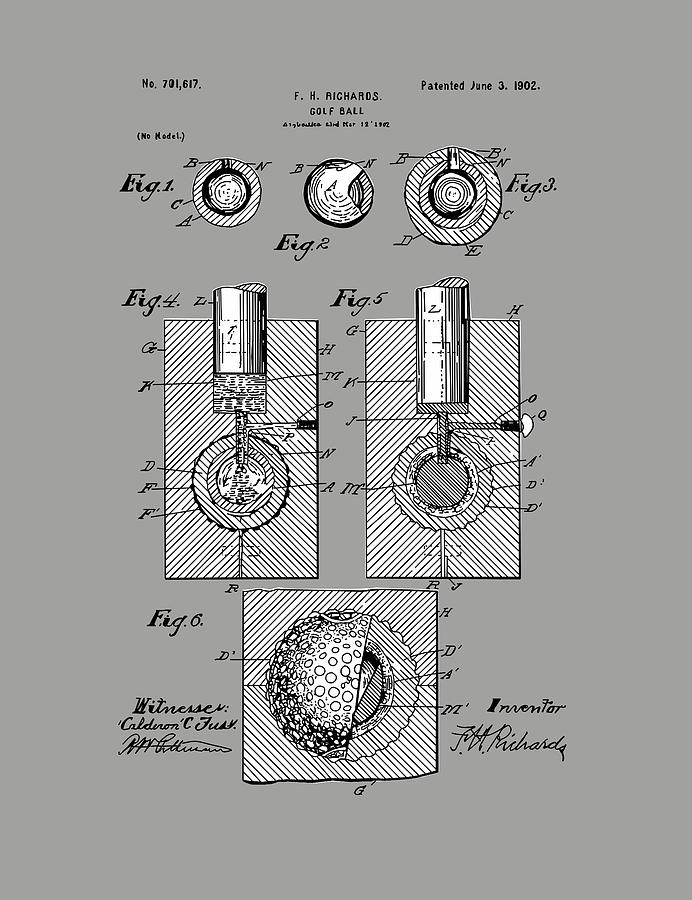 Golf Ball Patent Drawing Grey Digital Art by Bekim M