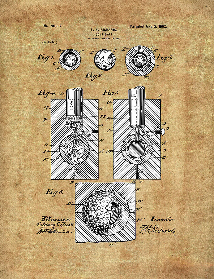 Golf Ball Patent Drawing Vintage Digital Art