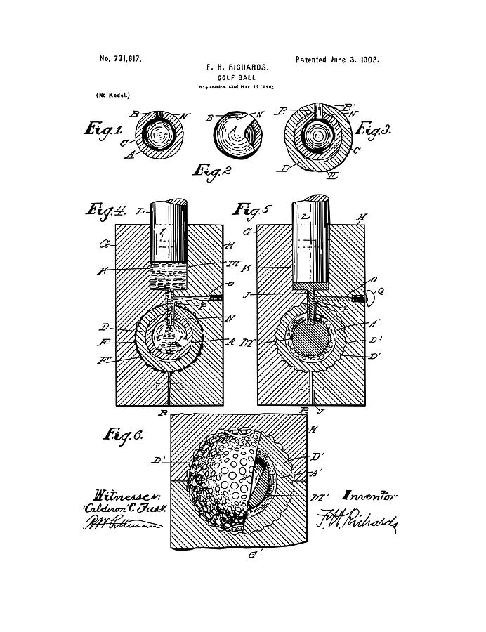 Golf Ball Patent Drawing White Digital Art