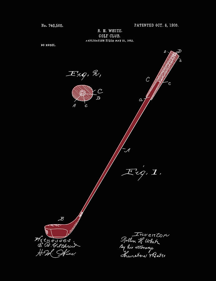 Golf Club Patent Drawing Black 4 Digital Art