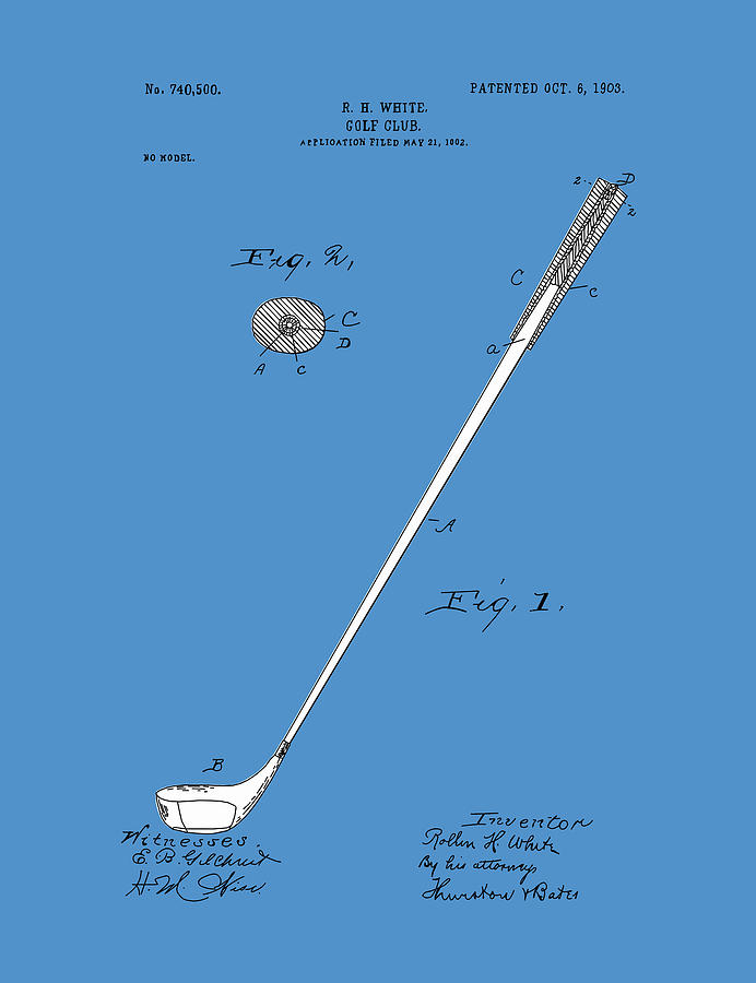 Golf Club Patent Drawing Blue 2 Digital Art