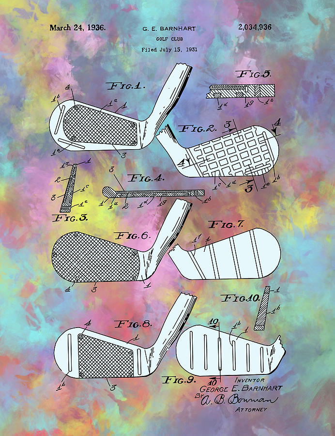 Golf Club Patent Drawing Color 2 Digital Art