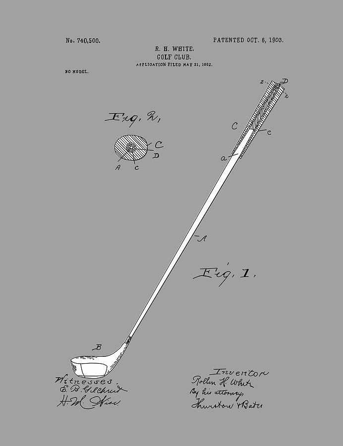 Golf Club Patent Drawing Grey 2 Digital Art