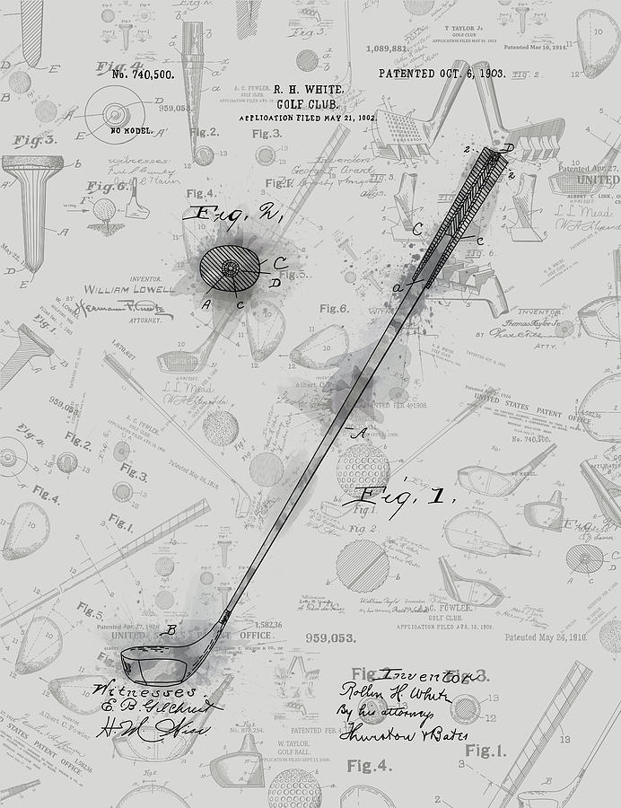 Golf Club Patent Drawing Grey 3 Digital Art
