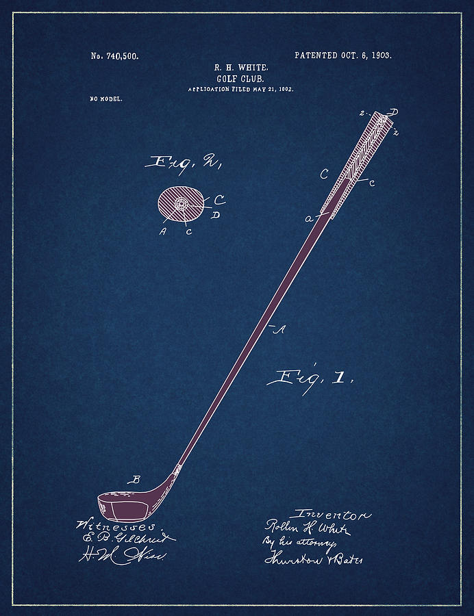 Golf Club Patent Drawing Navy Blue 4 Digital Art