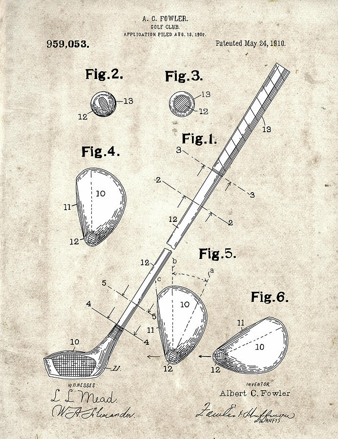Golf Club Patent Drawing Vintage 2 Digital Art