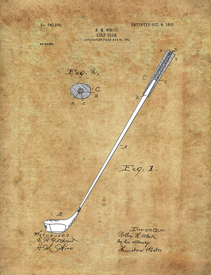 Golf Club Patent Drawing Vintage 3 Digital Art by Bekim M