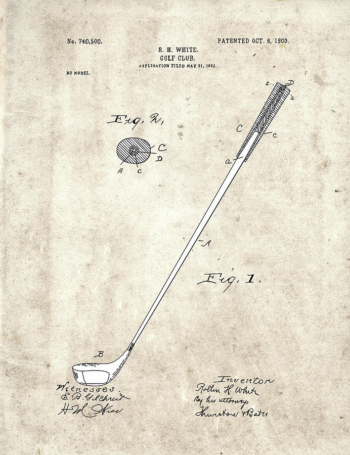 Golf Club Patent Drawing Vintage 4 Digital Art