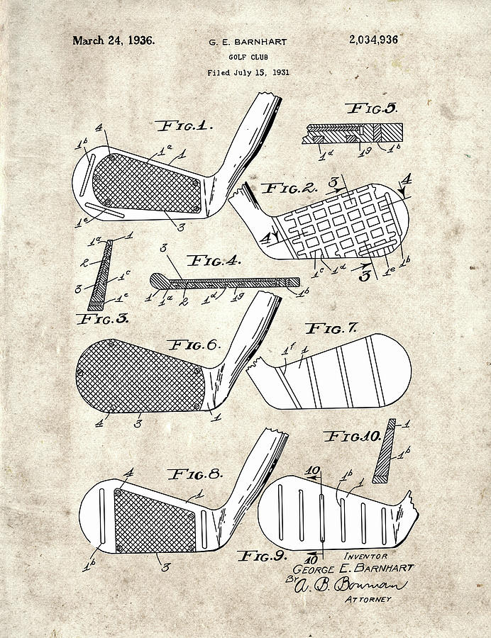 Golf Club Patent Drawing Vintage 5 Digital Art by Bekim M