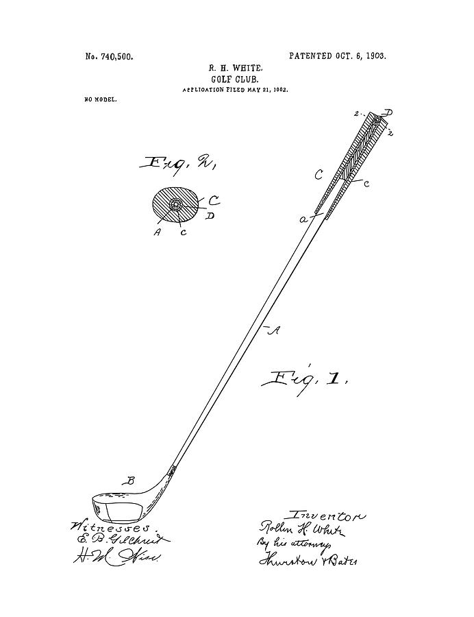 Golf Club Patent Drawing White 2 Digital Art