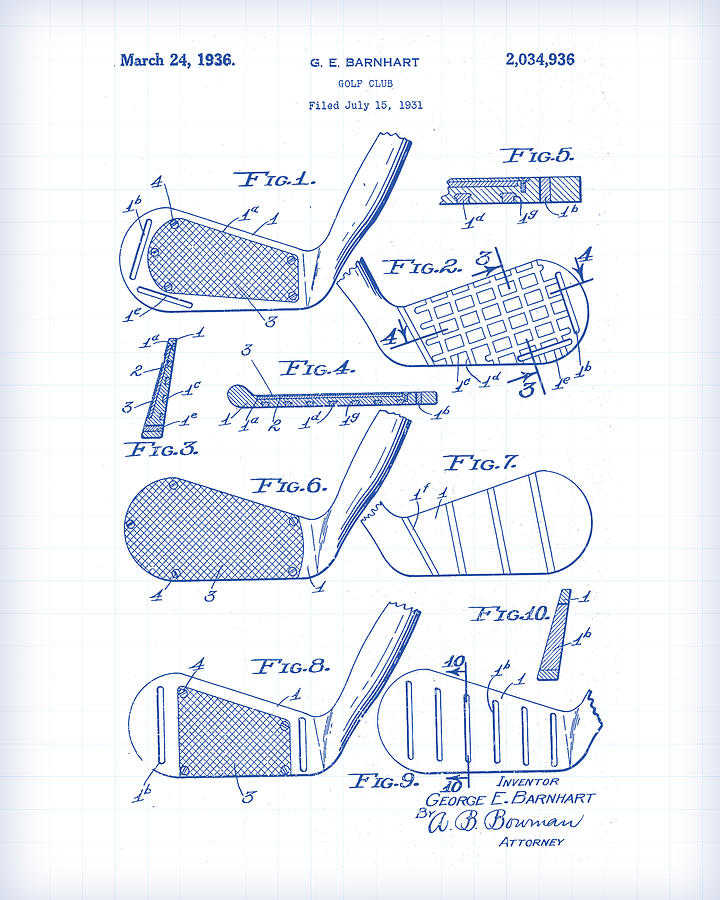 Golf Clubs Patent Drawing Painting by Gary Grayson