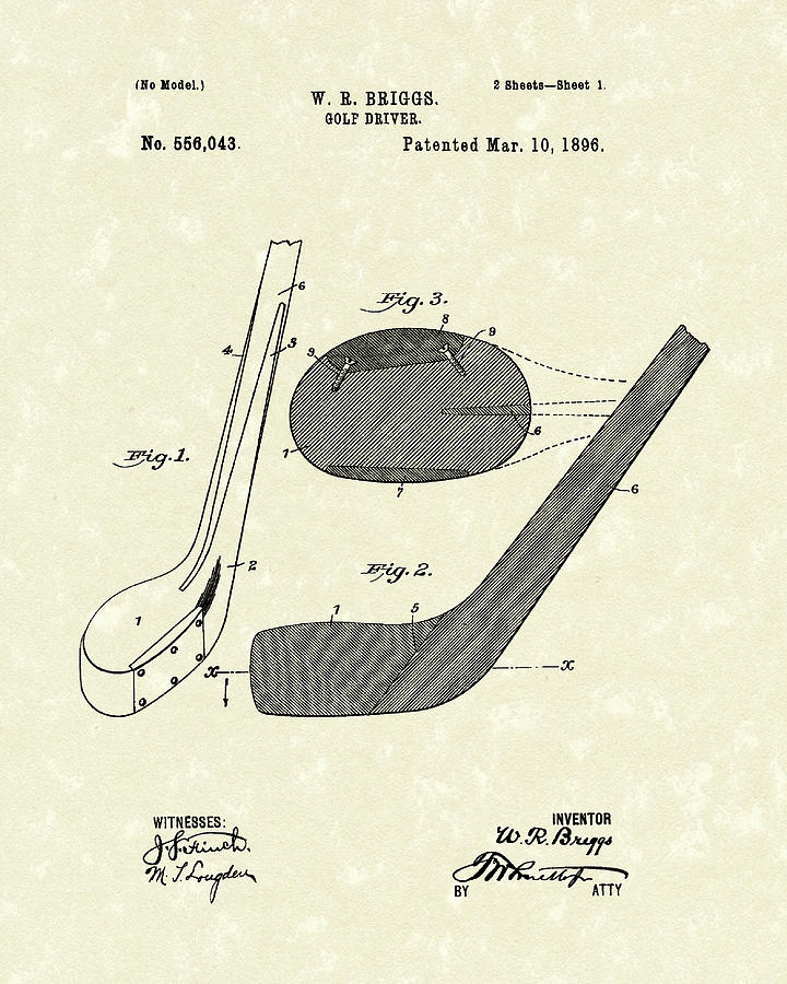 Golf Driver 1896 Patent Art Drawing by Prior Art Design