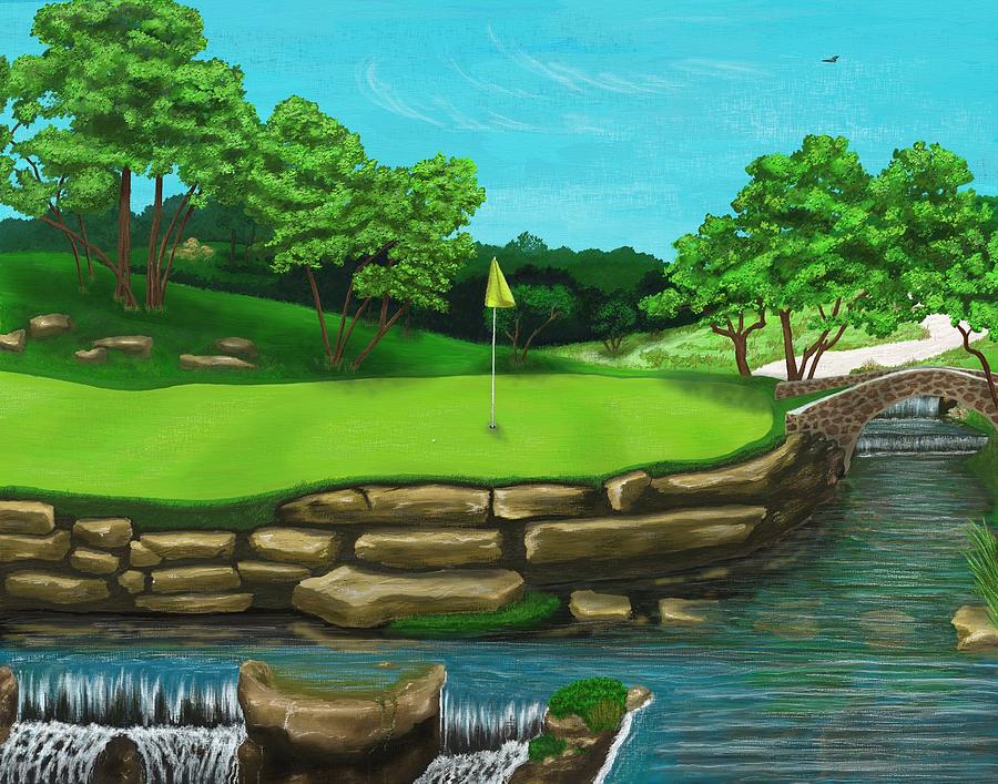 Golf Green Hole 16 Digital Art by Troy Stapek