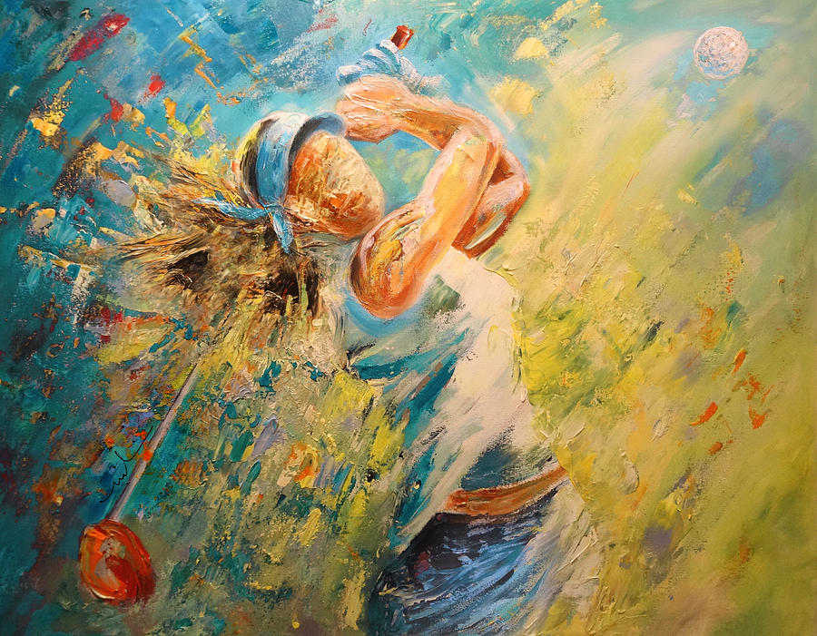 Golf Passion Painting by Miki De Goodaboom