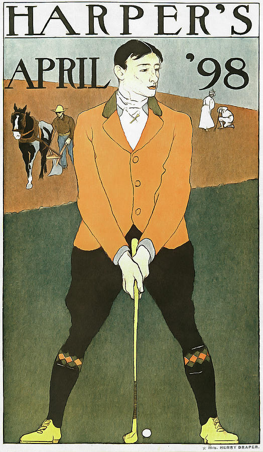 Golf poster Harpers April 1898 Painting by Matthias Hauser