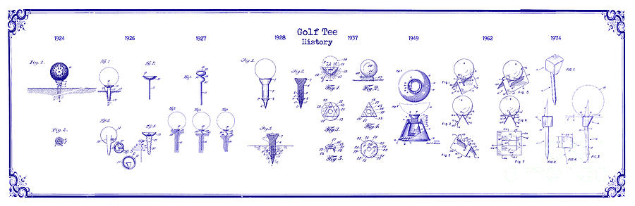 Golf Photograph - Golf Tee History patent Drawing Blueprint by Jon Neidert