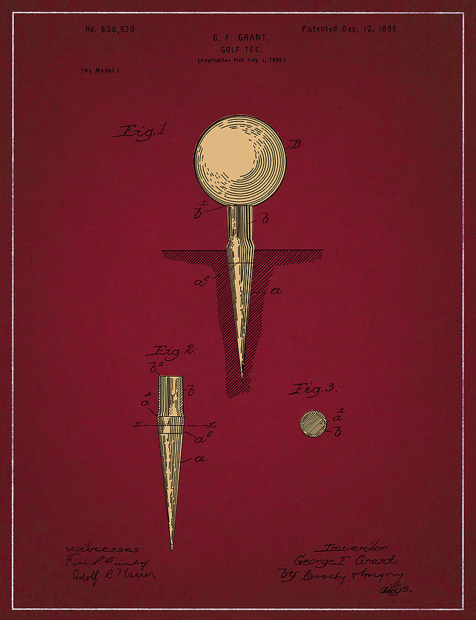Golf Tee Patent Drawing Dark Red 2 Digital Art by Bekim M