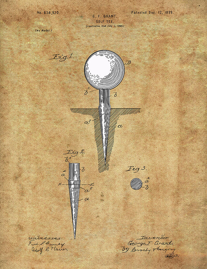 Golf Tee Patent Drawing Vintage Digital Art
