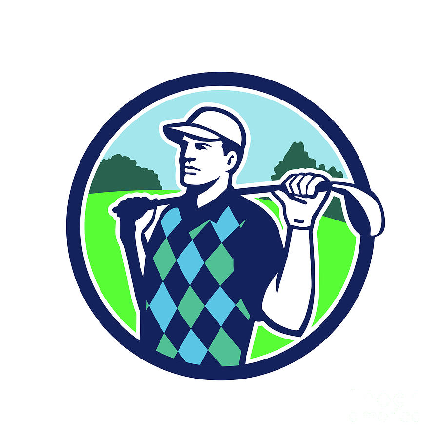 Golf Digital Art - Golfer Golf Club Shoulders Circle Retro by Aloysius Patrimonio