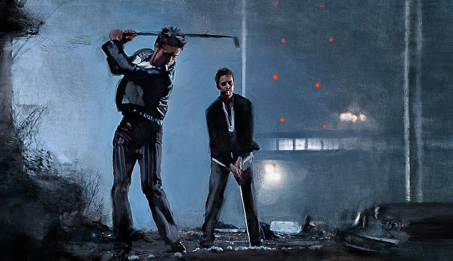Fight Club Painting - Golfing Buddies At The Paper Street Soap Company - Fight Club by Joseph Oland